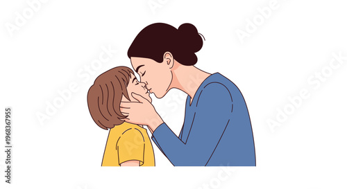 Mother comforting and kissing her crying child on the cheek