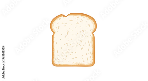 Isolated Slice of Wholesome White Bread with a Slightly Nibbled Crust on a Pure White Background