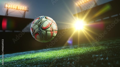 Flying soccer ball with glowing light trails