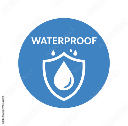 Waterproof shield icon. water resistant, moisture protection, drop, droplet, guard, outdoor and bathroom use, product protection. flat vector illustration isolated on white background.