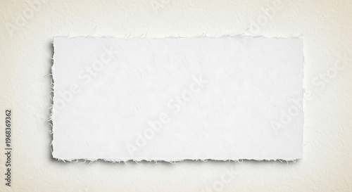 Torn white paper rectangle on beige textured background for design and layout purposes transparent background
