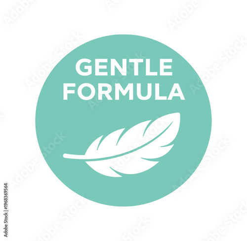 Gentle formula label. feather, mild, sensitive, hypoallergenic, skin care, delicate, natural. flat vector illustration isolated on white background.