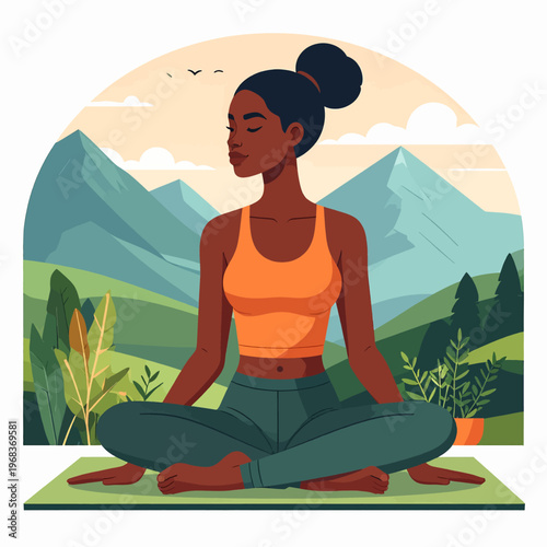 Meditating Woman in Yoga Pose for Wellness and Mindfulness.