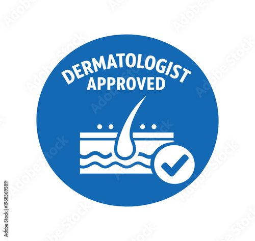 Dermatologist approved badge. skin tested, dermatologist recommended, hypoallergenic, clinical approval, safe for skin. flat vector illustration isolated on white background.
