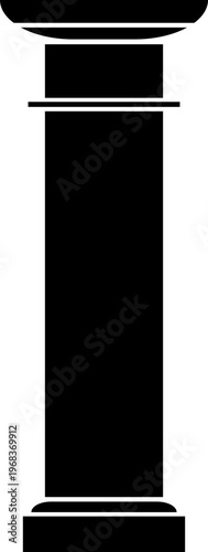 Classical pillar column icon in black flat style featuring architecture, colonnade, post, support and structure synonym elements for building, antique and design use