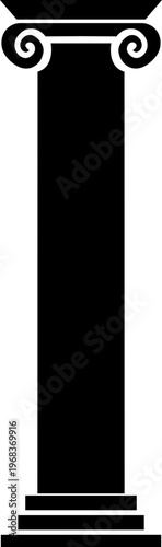 Classical pillar column icon in black flat style featuring architecture, colonnade, post, support and structure synonym elements for building, antique and design use