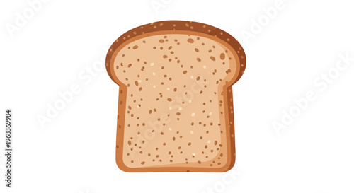 A single slice of hearty whole wheat bread with visible seeds, isolated on a pristine white background, perfect for culinary graphics