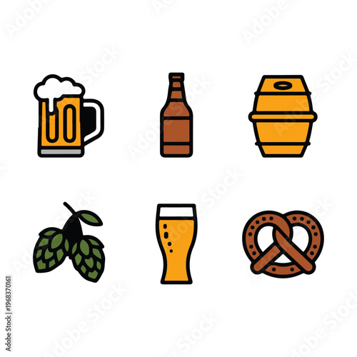 Simple Line Icons Pack for Beer Celebration – Mug, Bottle, Keg, Hops, Toast, Pretzel
