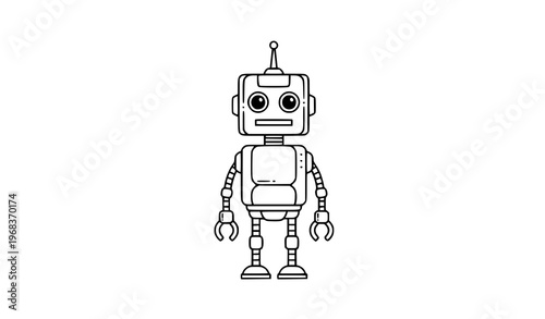 Robot character outline icon with simple friendly design black line art vector