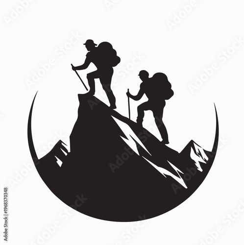 Ambitious Climber Scaling Steep Mountain Top Silhouette Vector Illustration