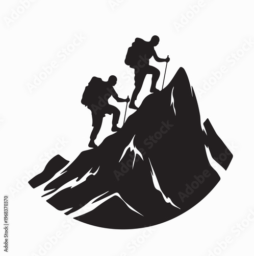 Mountaineer Hiking Towards Summit Silhouette Vector Illustration