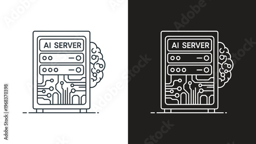 ai server technology concept with brain circuit vector illustration flat design