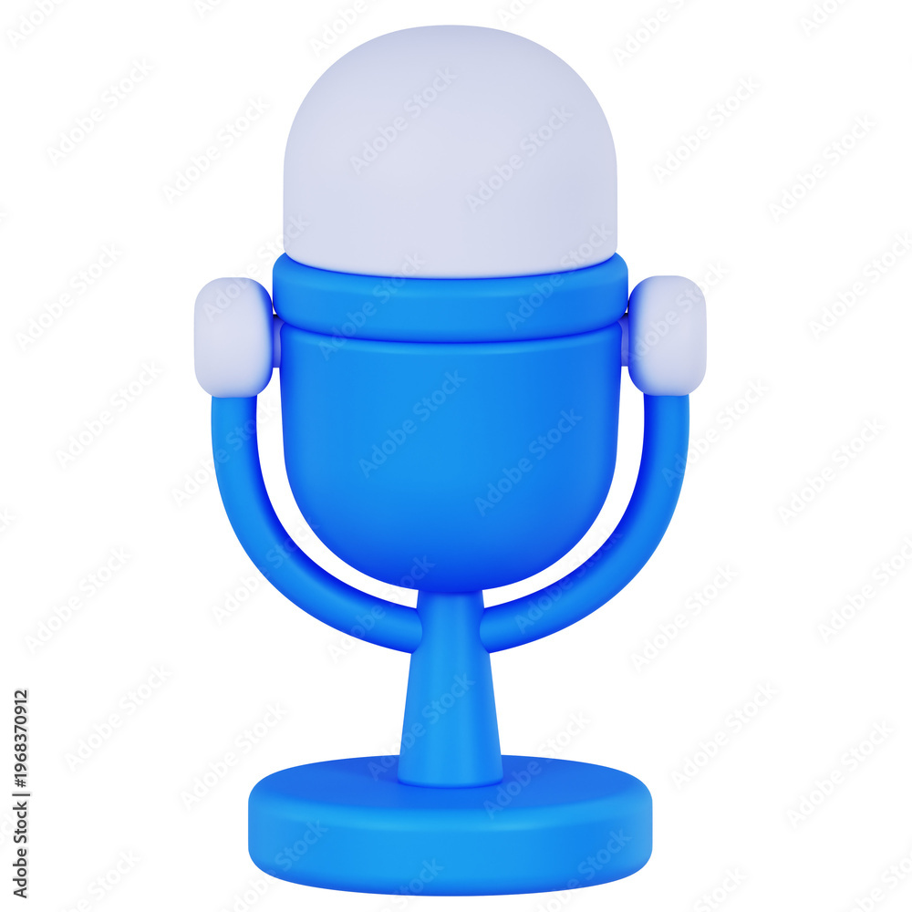 Fototapeta premium 3D Blue Microphone Icon, Podcast and Voice Recording Symbol