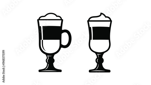 Two glasses of layered drink depicted in black silhouette