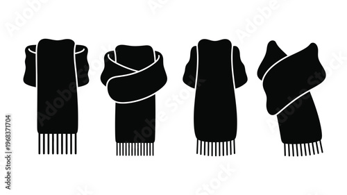 Four black scarf arrangements shown in a striking silhouette