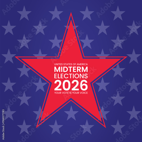 United States Midterm Elections 2026 Design with Star Pattern Background Vector illustration