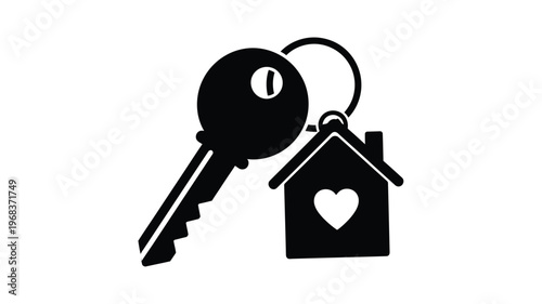A key and house with a heart a symbol of homeownership silhouette