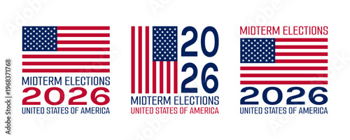 USA Midterm Elections 2026 Set with American Flag Vector Illustration