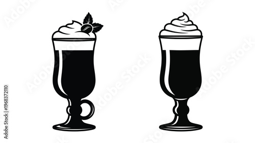 Two coffee drinks with whipped cream a striking silhouette