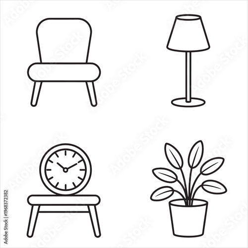 set of furniture icons line art