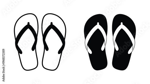 Two pairs of flip flops displayed in a contrasting black and white silhouette