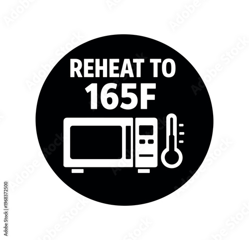 Reheat to 165f icon. microwave oven, thermometer, reheat to 165f, temperature guideline, food safety reheating instruction. flat vector illustration isolated on white background.