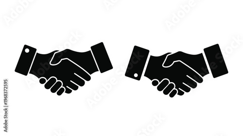 Two black handshakes depicted in a minimalist flat silhouette
