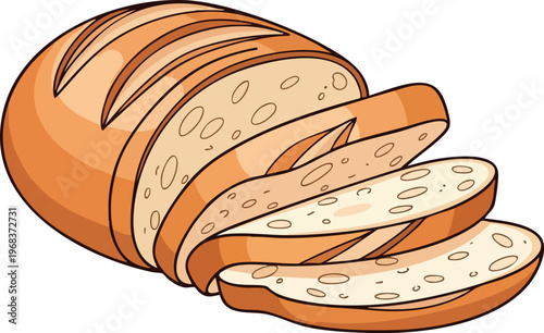 Freshly baked sliced bread loaf cartoon illustration.