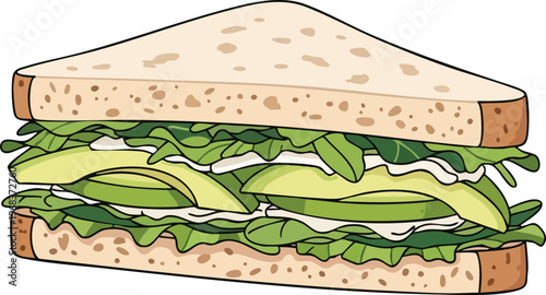 Delicious Avocado and Greens Sandwich Illustration.