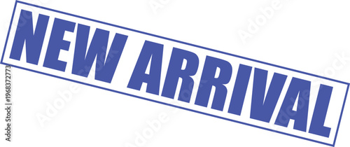 Blue new arrival banner with bold white text for retail promotions and product launches isolated on transparent background