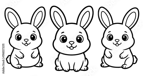 Cute hare or rabbit, simple thick lines kids and preschool children cartoon coloring book pages.