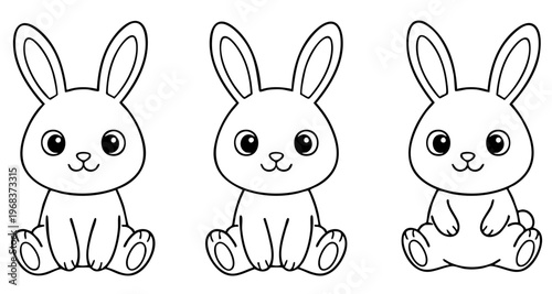 Cute hare or rabbit, simple thick lines kids and preschool children cartoon coloring book pages.