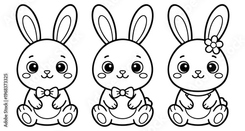 Cute hare or rabbit, simple thick lines kids and preschool children cartoon coloring book pages.