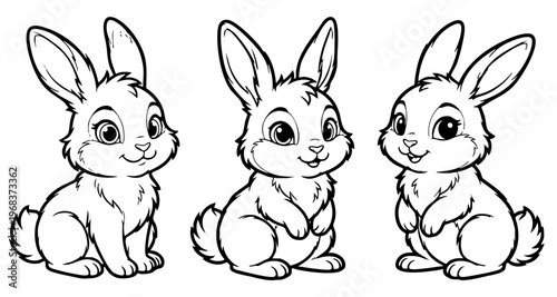 Cute hare or rabbit, simple thick lines kids and preschool children cartoon coloring book pages.