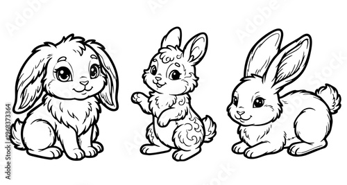 Cute hare or rabbit, simple thick lines kids and preschool children cartoon coloring book pages.