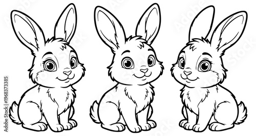 Cute hare or rabbit, simple thick lines kids and preschool children cartoon coloring book pages.