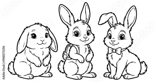 Cute hare or rabbit, simple thick lines kids and preschool children cartoon coloring book pages.