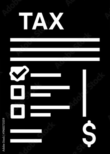Minimalist White Tax Filing Document Icon on Black Background with Dollar Sign and Checkmark for Business Accounting and IRS Compliance