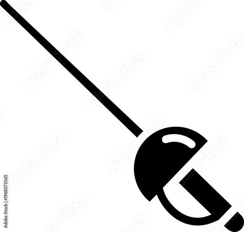 Black Silhouette of a Fencing Sword Icon - Minimalist Rapier or Sabre Vector Illustration for Sports and Competition Themes