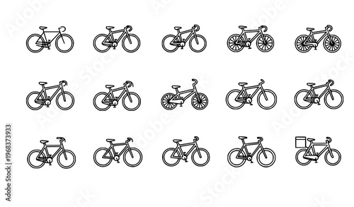 Stylized bicycle icons set geometric bikes and cycling symbols vector collection eps10
Keywords: