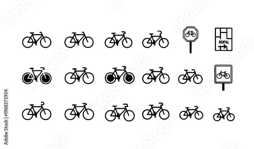 Minimal bicycle icon set outline road mountain and city bikes vector collection eps10