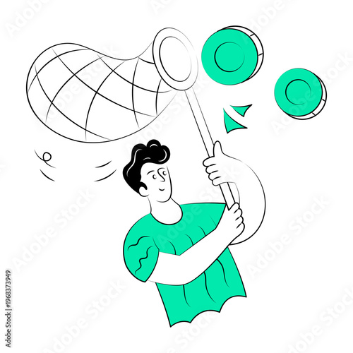 Hand drawn illustration depicting a character chasing money

