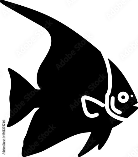 Minimalist Black Angelfish Silhouette Vector Icon - Tropical Fish Illustration for Aquarium Branding and Design