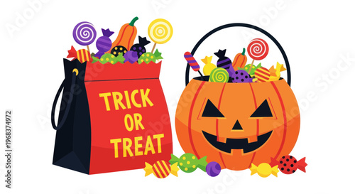 Halloween candy in trick or treat bag.