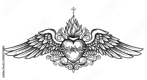 Sacred Heart with Wings and Cross.