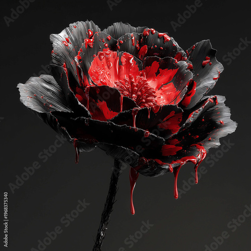 Close-Up of Masculine Black Flower on Dark Background, Minimalist Composition with Space for Text	
