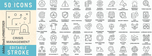 Crisis Management line icon collection, Editable stroke. Vector illustration.
