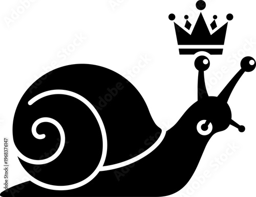 Majestic Snail Character Wearing a Royal Crown Black Silhouette Graphic Illustration