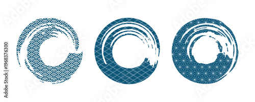 和風パターンの筆丸フレーム素材