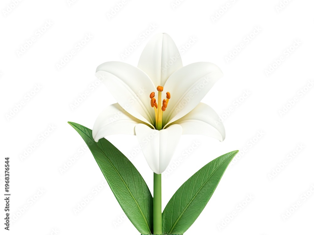 Obraz premium A single white flower with green leaves in a simple glass vase
